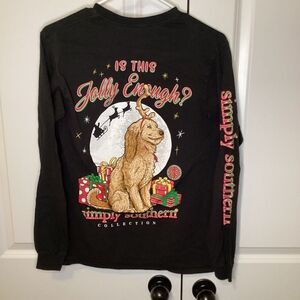 Ladies Simply Southern Jolly Enough"‎ holiday tee shirt dog small Black